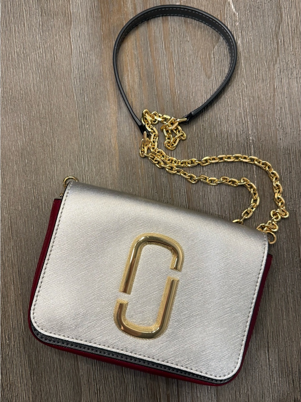 Marc Jacobs Silver and Red Snapshot Chain Crossbody